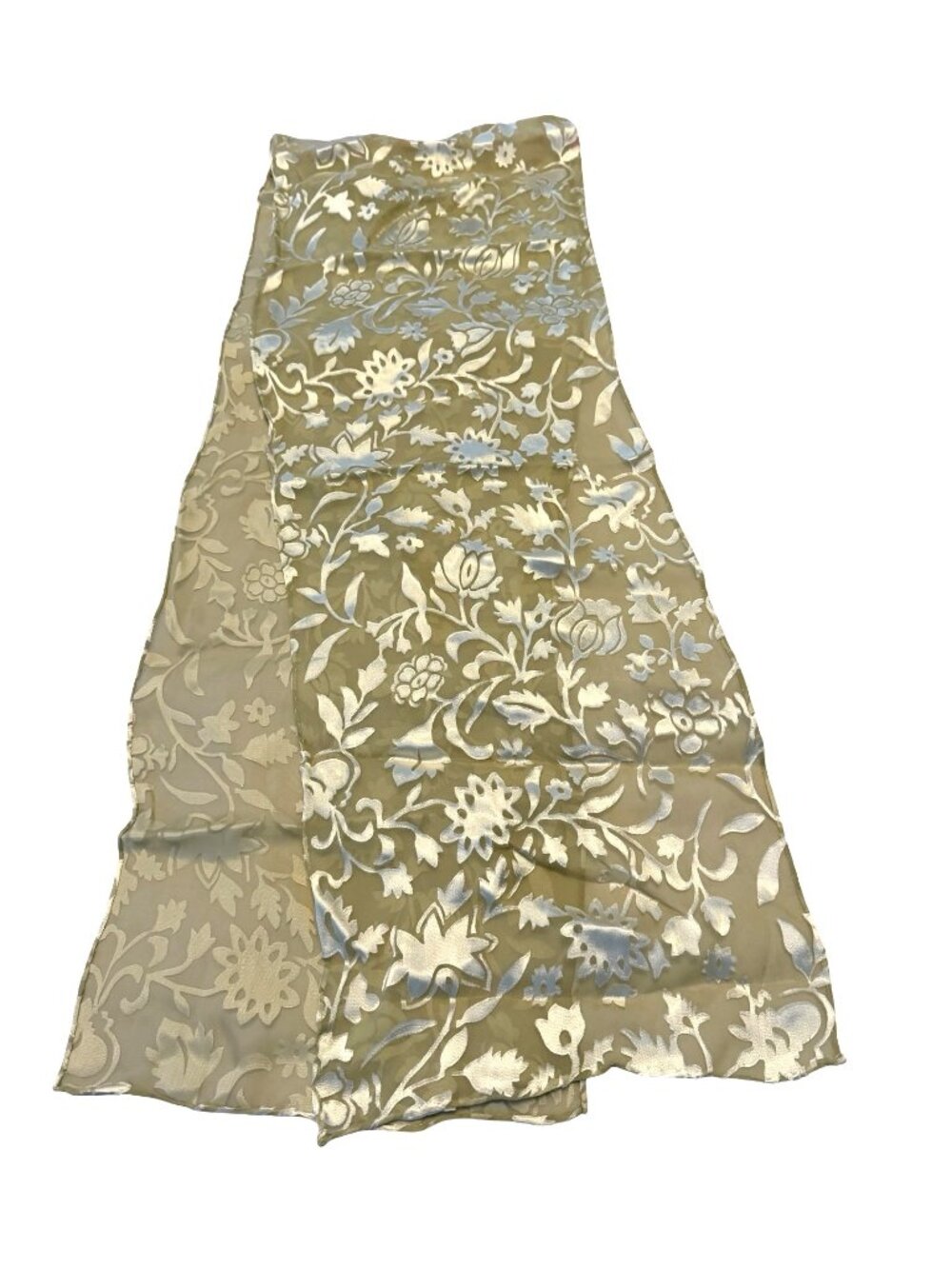 Vintage Champagne Flocked Floral Burnout Oblong Scarf Sheer Velvet 56 x 10